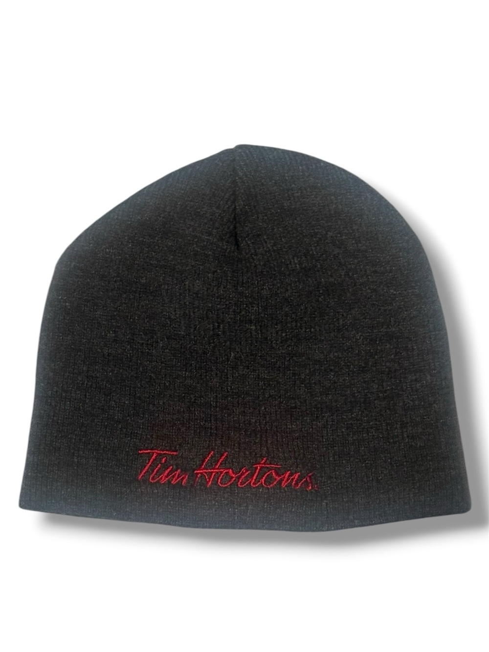 Tim Hortons Embroidered Logo Beanie Toque Hat Black Red Knit Winter Uniform GUC